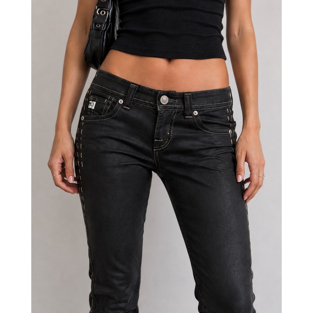 MEK Denim Bulgan Cigarette Jeans Womens 27/29 Slim Black Coated Low Rise Y2K - Picture 13 of 14